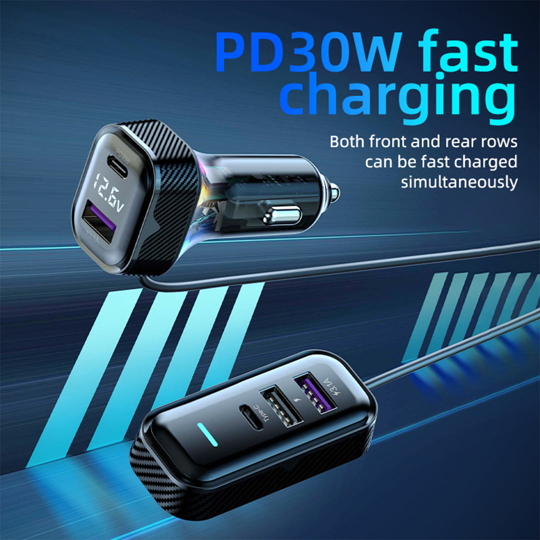 YQ6 PD 30W Fast Charging 2 Type-C + 3 USB Car Charger with 1.5m Extension Wire for iPhone Huawei YQ6 PD 30W Fast Charging 2 Type-C + 3 USB Car Charger with 1.5m Extension Wire for iPhone Huawei
